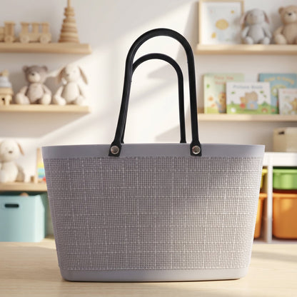 Durable woven-texture plastic tote bag with sturdy handles for shopping and storage