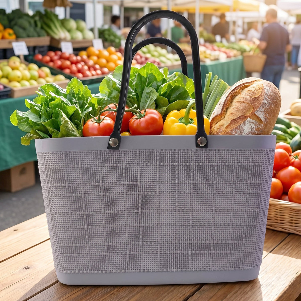 Reusable tote bag in assorted colors, perfect for daily errands and outdoor use