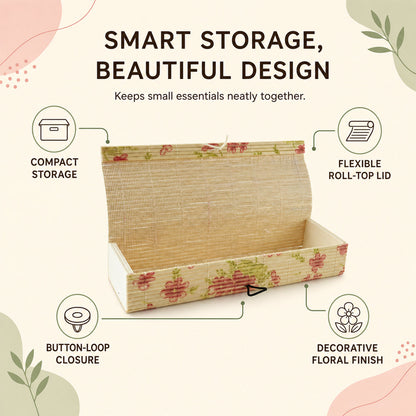 Decorative floral wooden storage box features