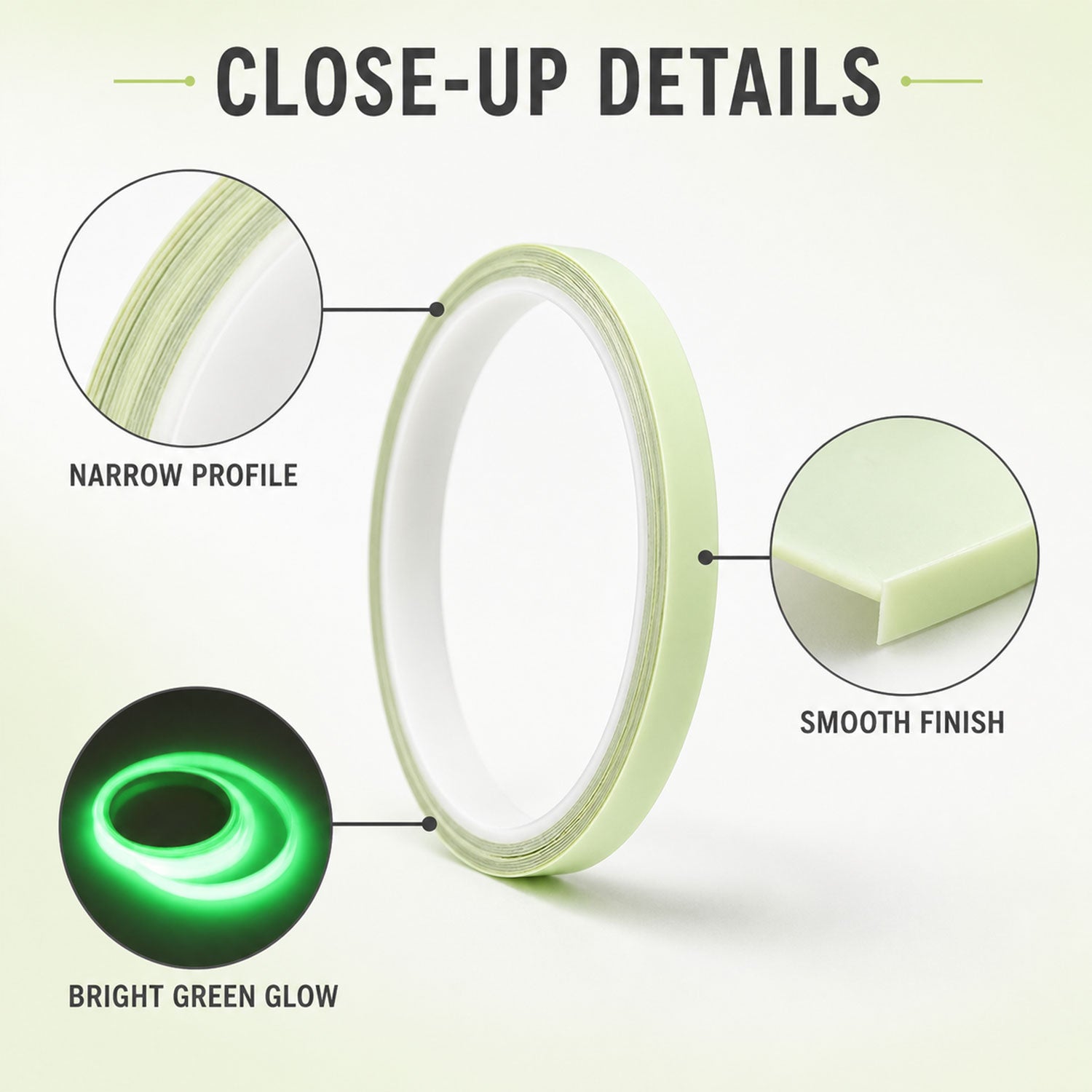 Close up details of flexible fluorescent tape