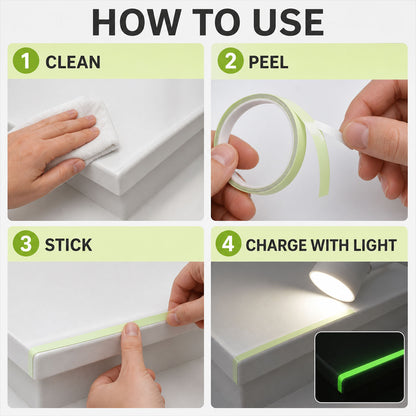 Steps for applying glow in the dark fluorescent tape