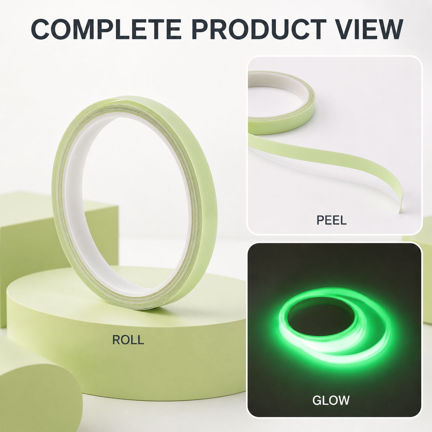 Complete view of fluorescent glow tape roll