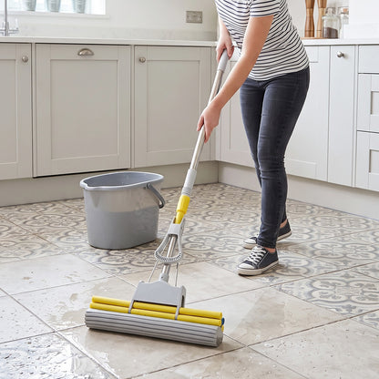 Steel handle sponge mop floor cleaning view