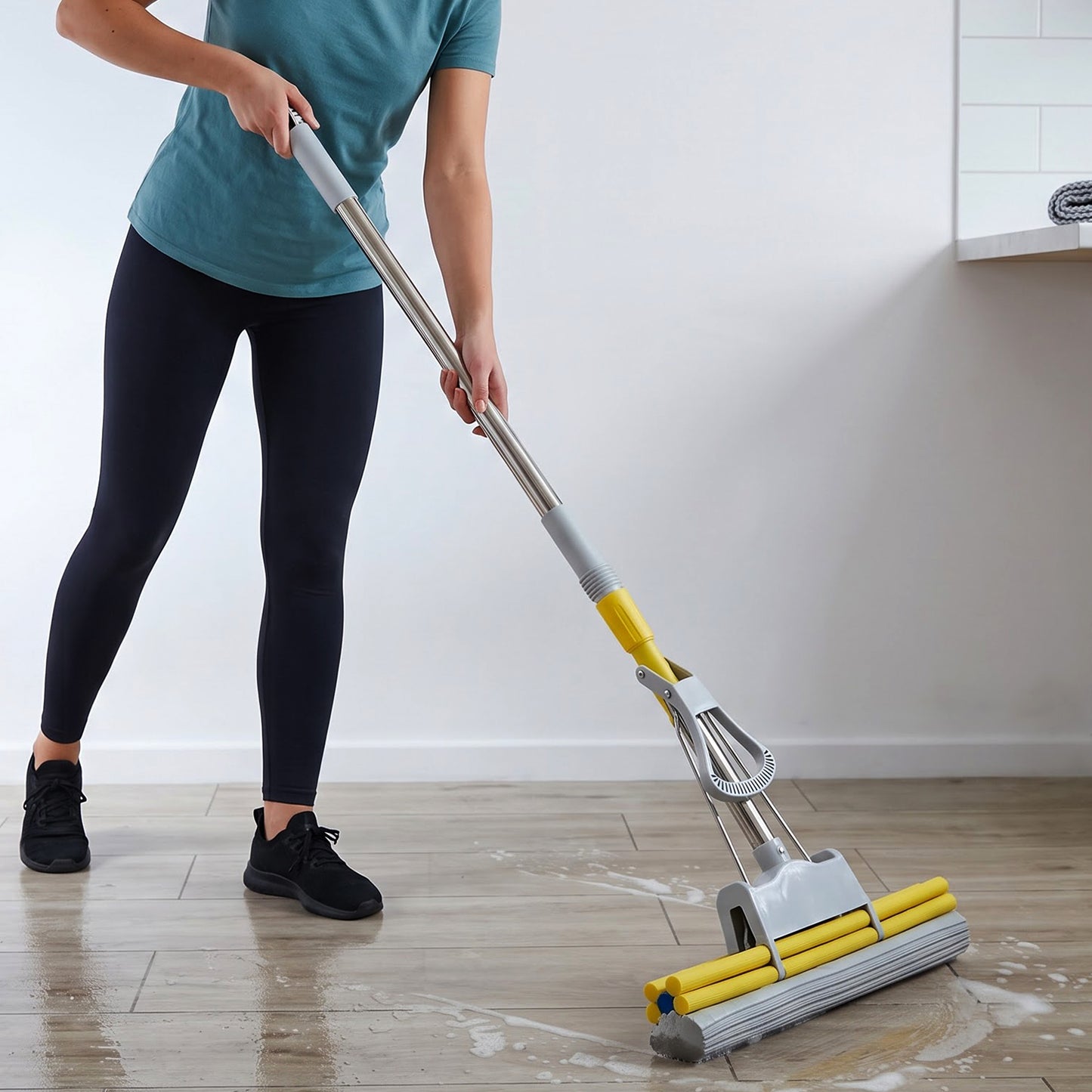 Telescopic sponge mop cleaning application