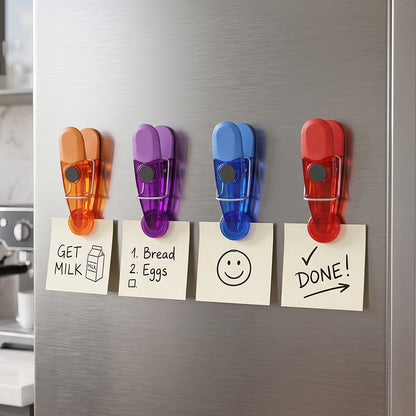 Refrigerator magnetic note clips in use