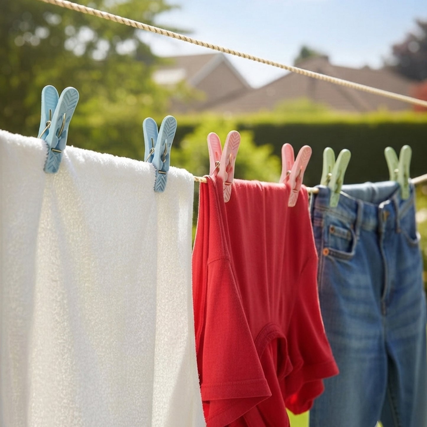 Drying clothes clips holding garments