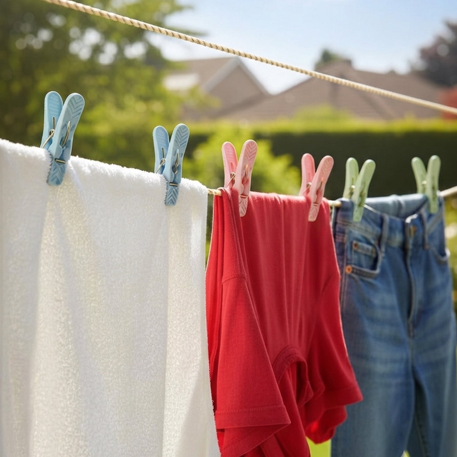 Drying clothes clips holding garments