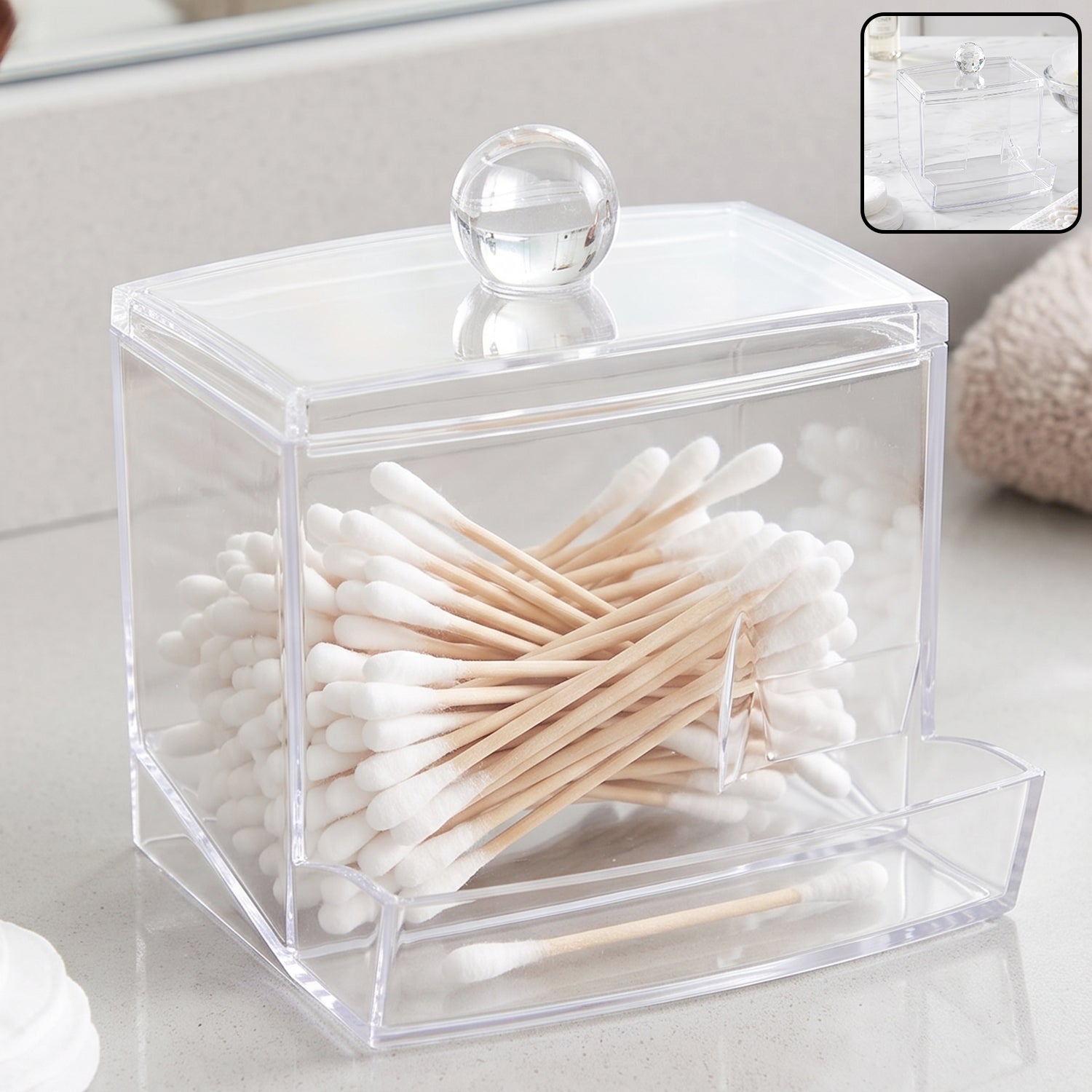 Transparent acrylic cotton swab organizer - clean product image