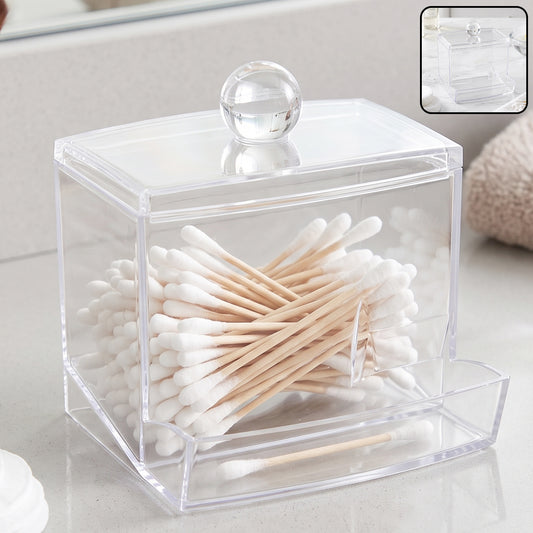 Transparent acrylic cotton swab organizer with lid and drawer