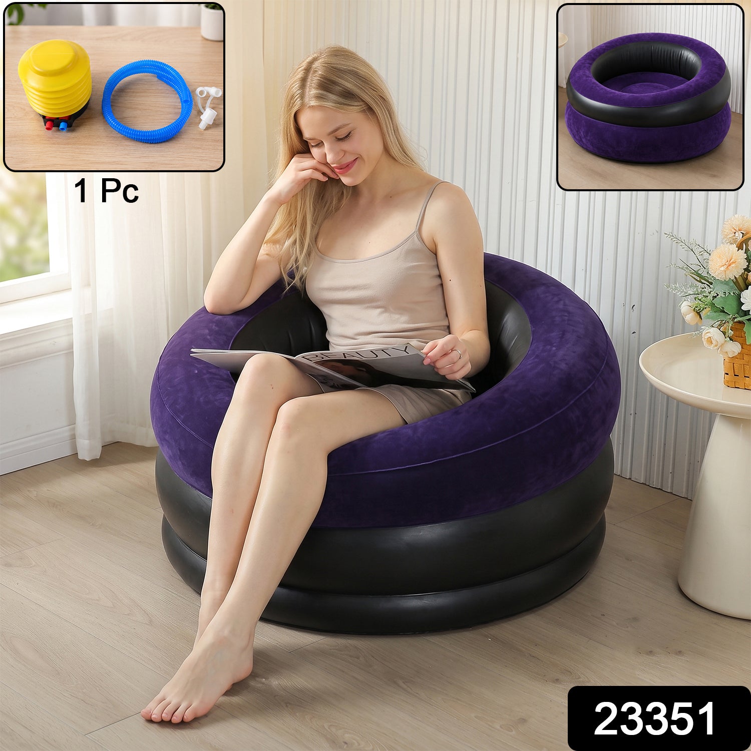 Inflatable Sofa Bed Chair with Foot Pump for Indoor and Outdoor Relaxation (1 Pc) - image 2