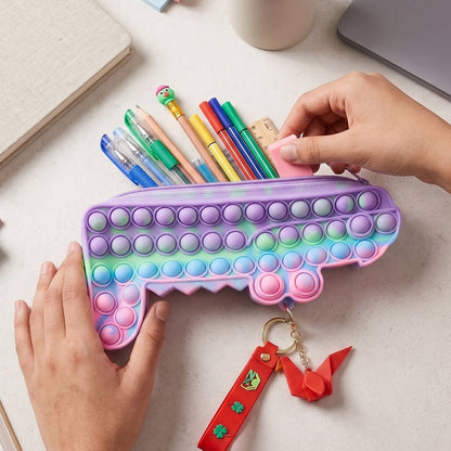Kids using the silicone fidget pencil pouch for school and travel.