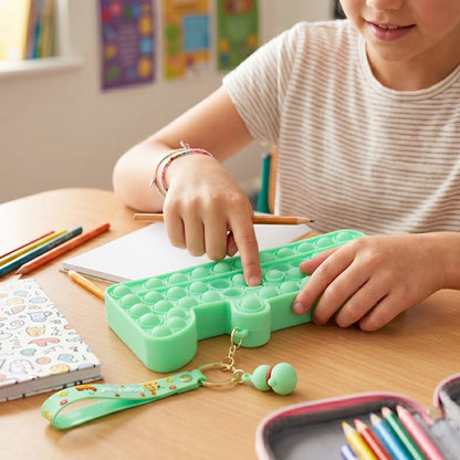 Vibrant pastel-color silicone pencil pouch with keychain charm for kids.