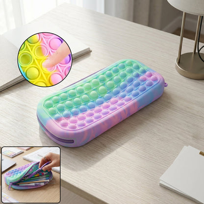 Pop It Silicone Pencil Pouch in pastel colors, showing the large capacity and push bubble design