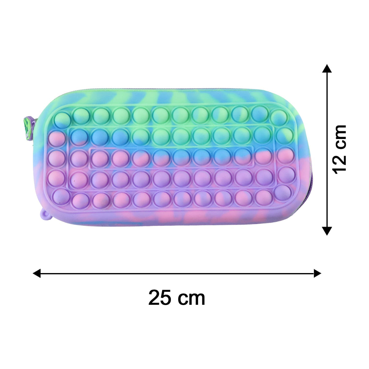Size comparison of the silicone pop it pencil pouch with stationery items