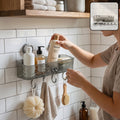 Wall Mounted Bathroom Storage Shelf with Suction Cups and Hanging Hooks (1 Set)