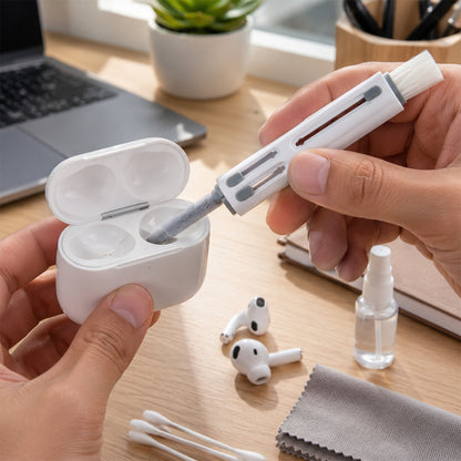 Brush cleaning wireless earbud charging case