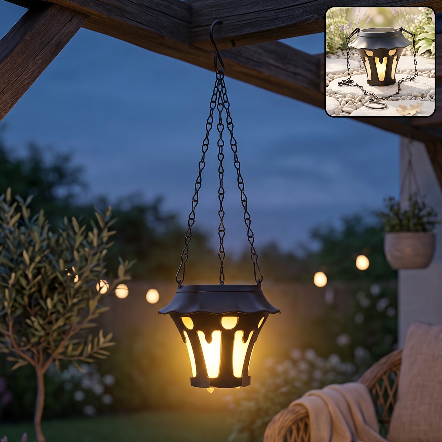 Solar hanging LED lantern for garden decor