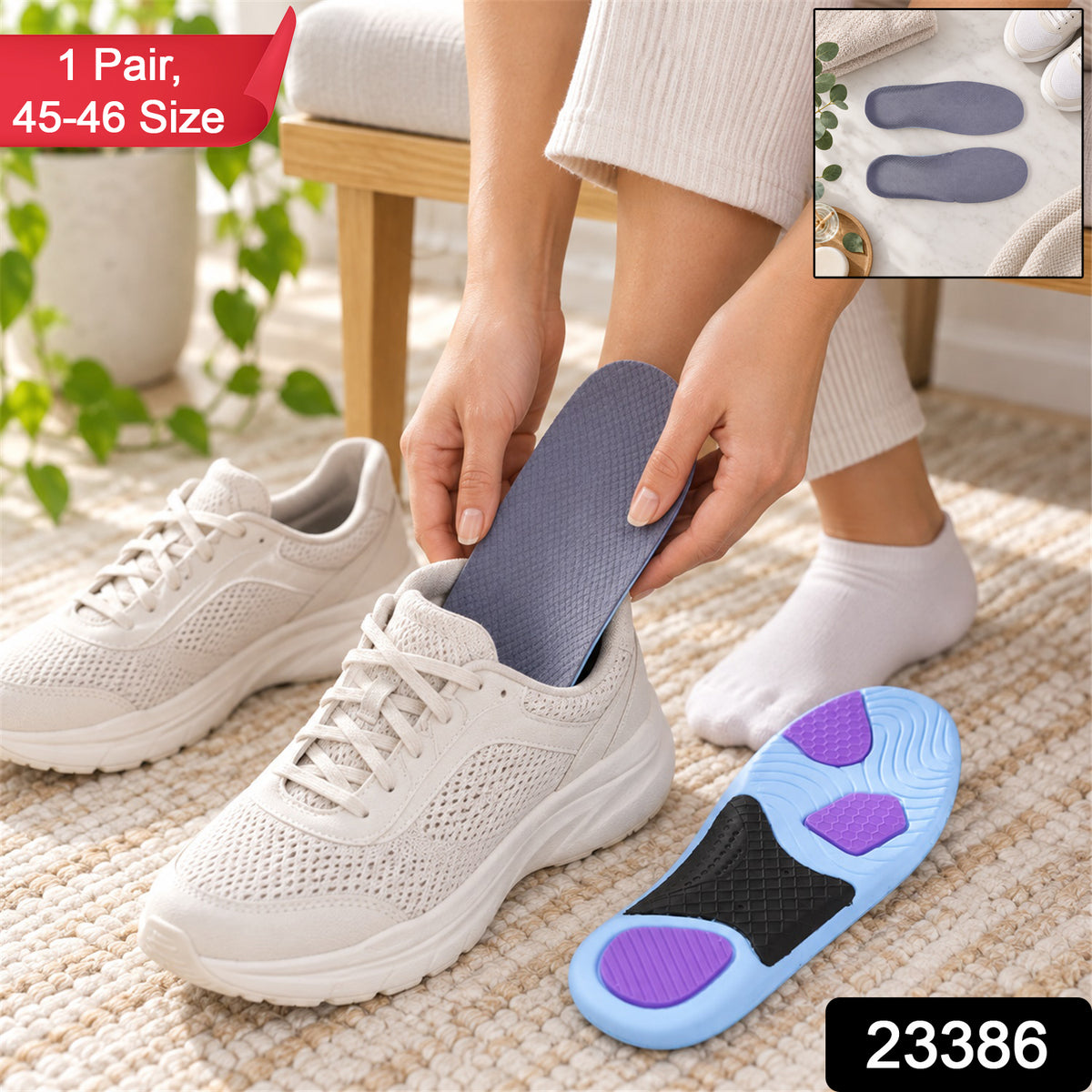 SKU 23386 cushioned shoe insoles size 45-46 one pair