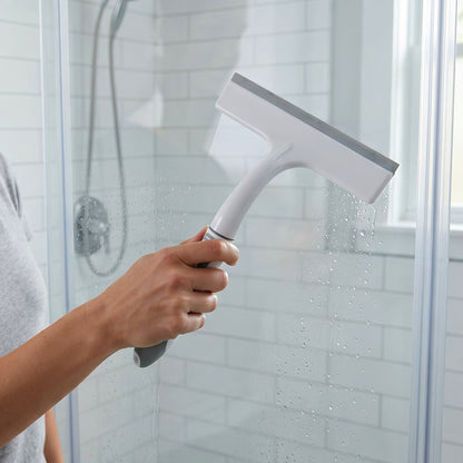 Shower glass squeegee in use