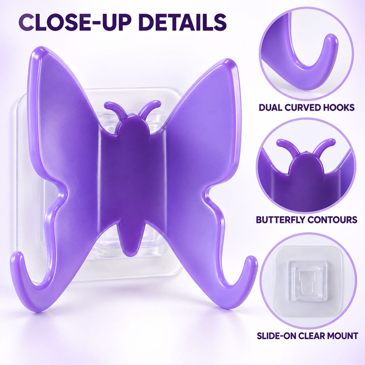 Plastic butterfly self adhesive wall hook - view 03