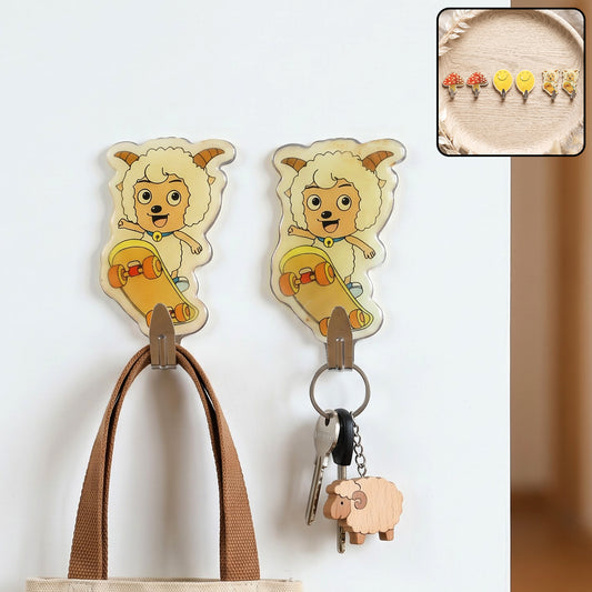 Cartoon self adhesive wall hooks in use