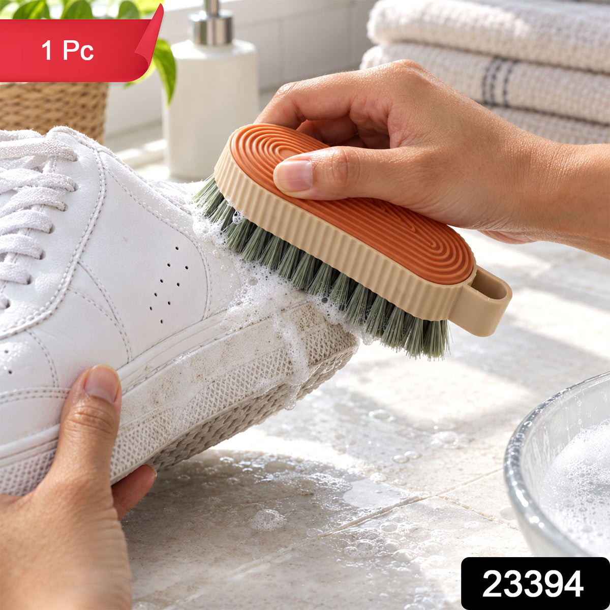 Multipurpose cleaning brush with textured grip and dense bristles 23394