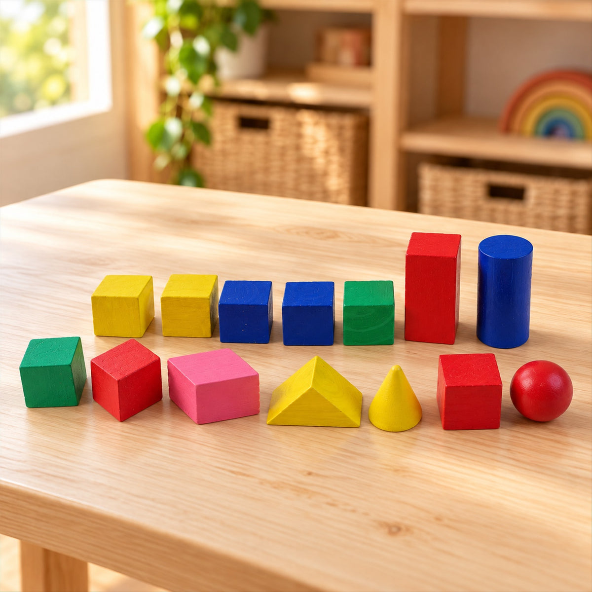 Wooden geometric shapes learning blocks fourteen piece set 01