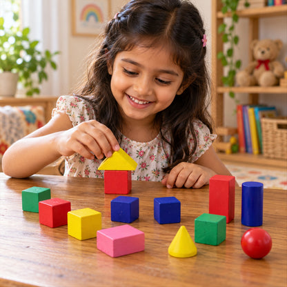 Wooden geometric shapes learning blocks fourteen piece set 02