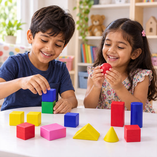 Wooden geometric shapes learning blocks fourteen piece set 03