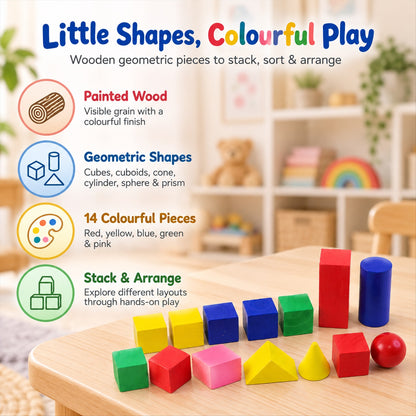 Wooden geometric shapes learning blocks fourteen piece set 05
