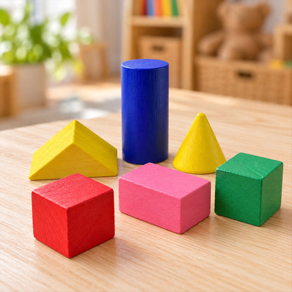 Wooden geometric shapes learning blocks fourteen piece set 06