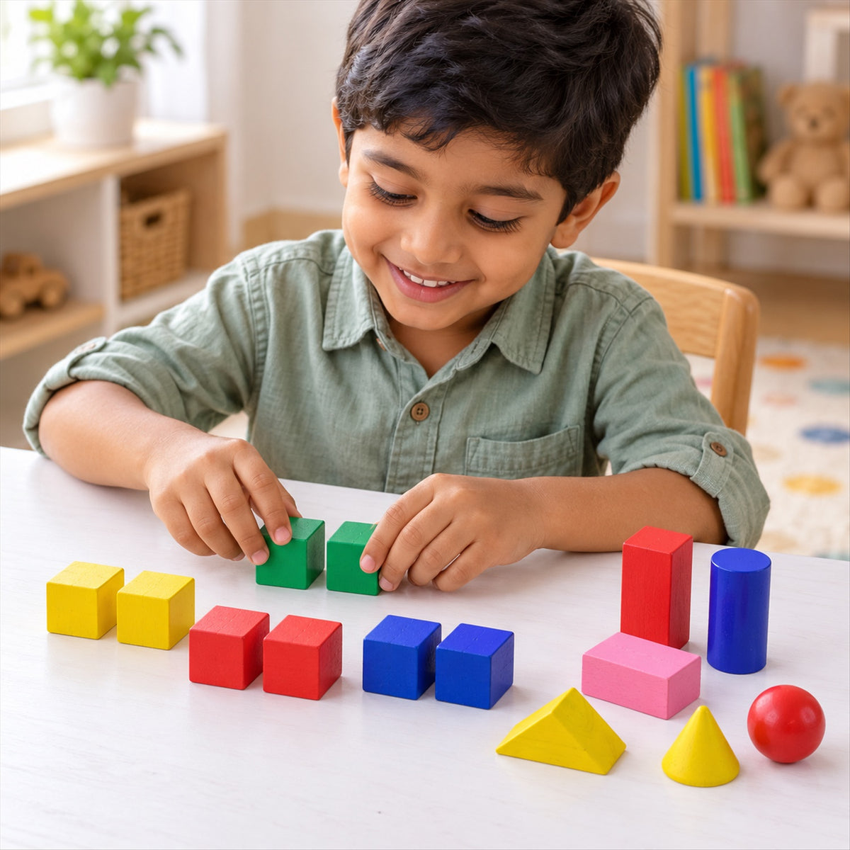 Wooden geometric shapes learning blocks fourteen piece set 07