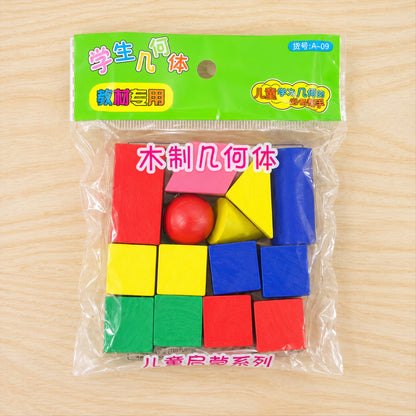 Wooden geometric shapes learning blocks fourteen piece set 08