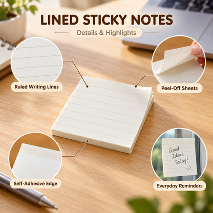 Lined self adhesive sticky notes three inch square hundred pages 06