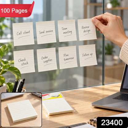 Lined self adhesive sticky notes three inch square hundred pages sku