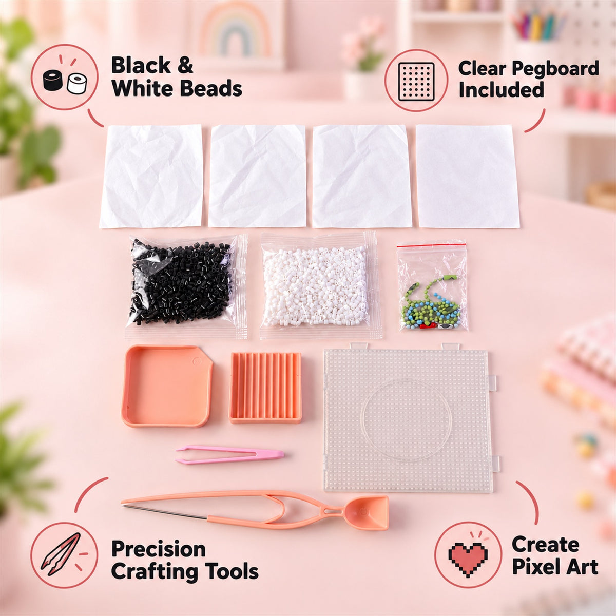 Fuse beads kit with clear pegboard precision tools and pixel art supplies