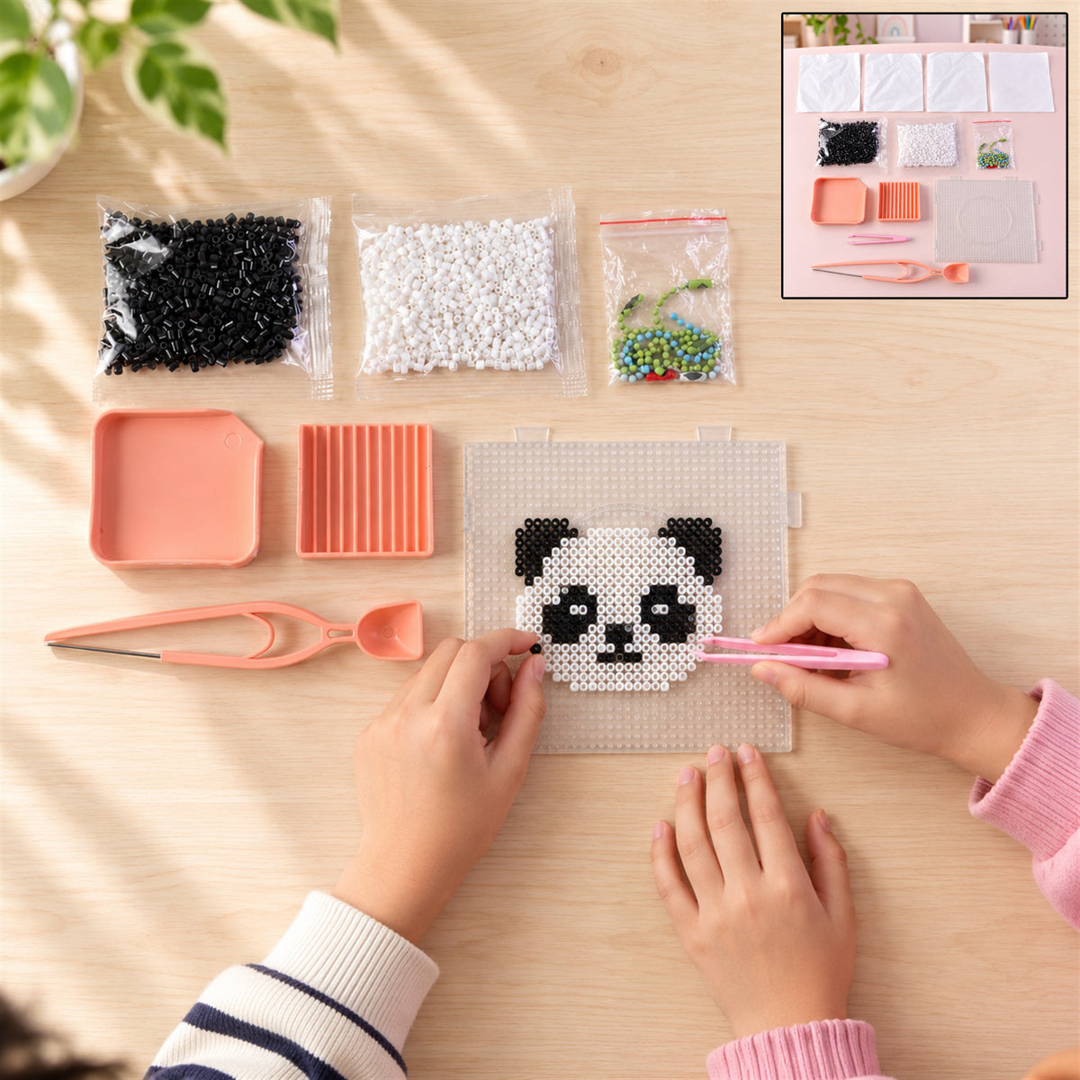 Kids craft kit used to create panda fuse bead art