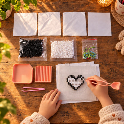 Kids fuse bead craft kit creating heart pixel art