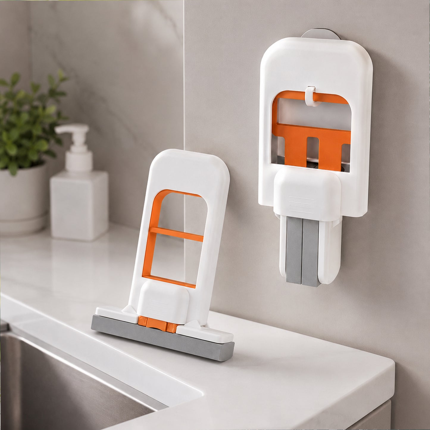 Foldable mini mop with wall storage