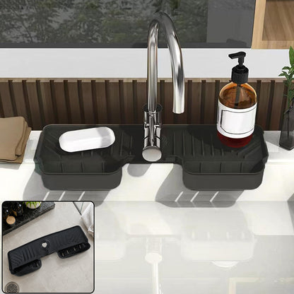 Faucet splash guard mat installed around kitchen sink