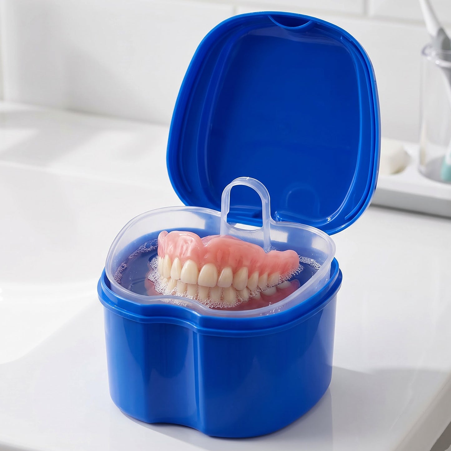 Denture bath cleaning cup with removable strainer basket - image 7