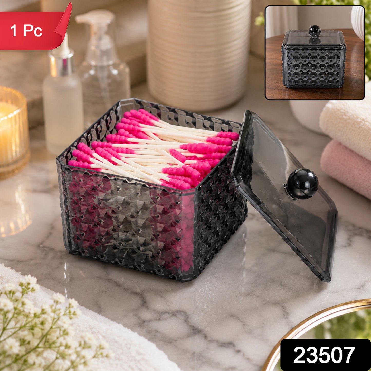Plastic cotton swab storage box with SKU 23507