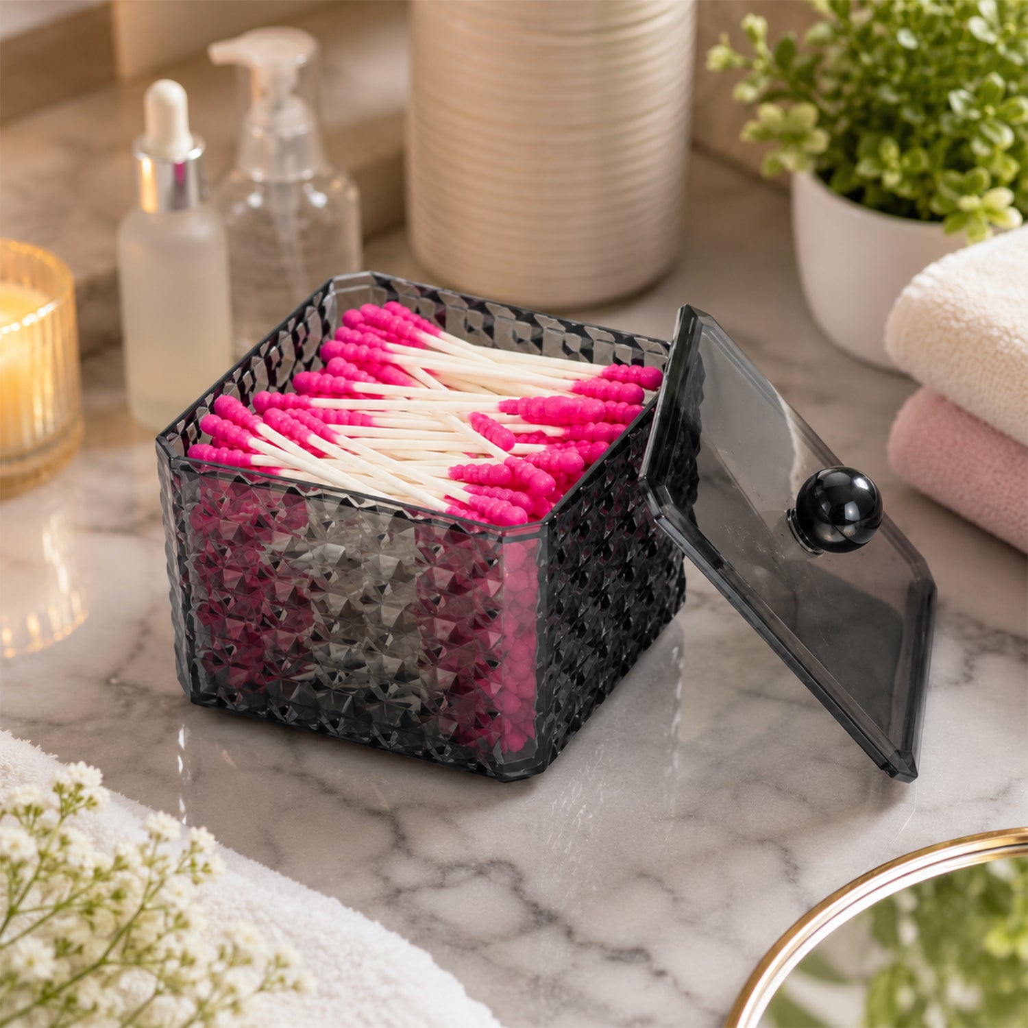 Open cotton swab holder lifestyle view