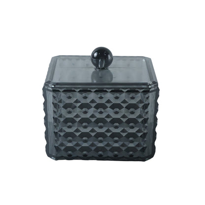Plastic cotton swab box on white background