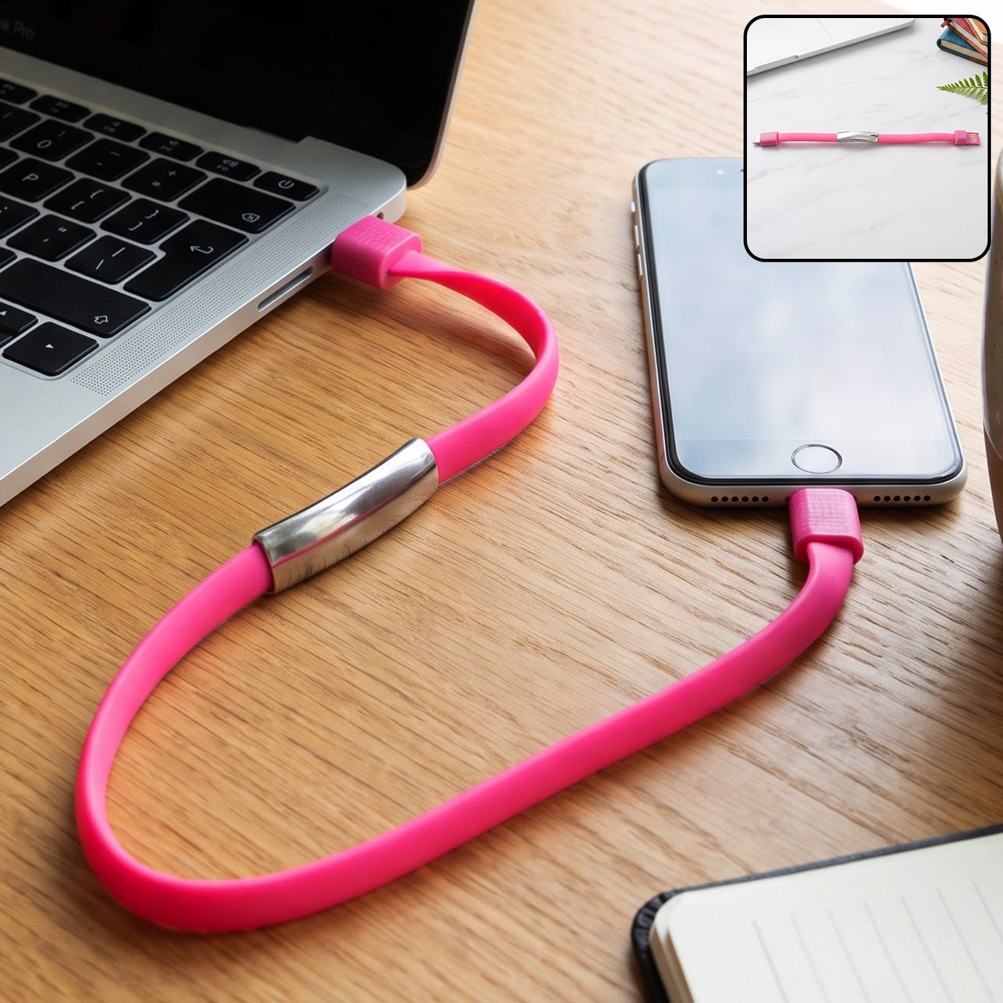 USB to Lightning charging data cable in use