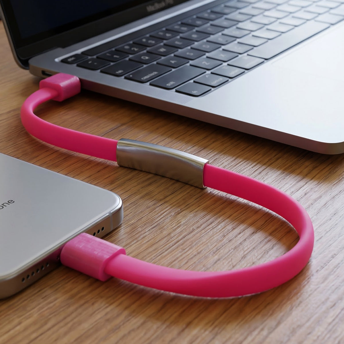 USB charging cable connected to laptop and phone