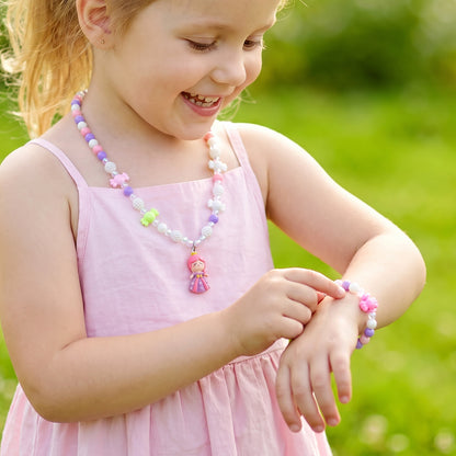 Kids bead necklace and bracelet set in use
