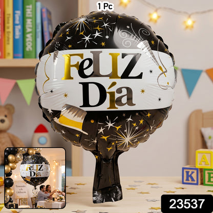 Black gold 'Feliz Dia' round foil balloon pack