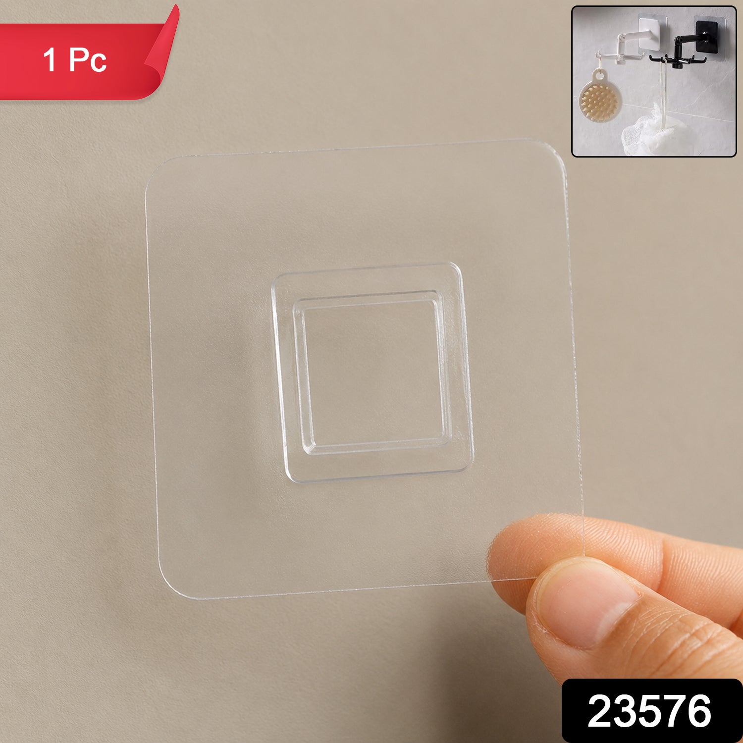 Transparent Self Adhesive Wall Hook Holder Punch Free for Kitchen Bathroom (1 Pc)