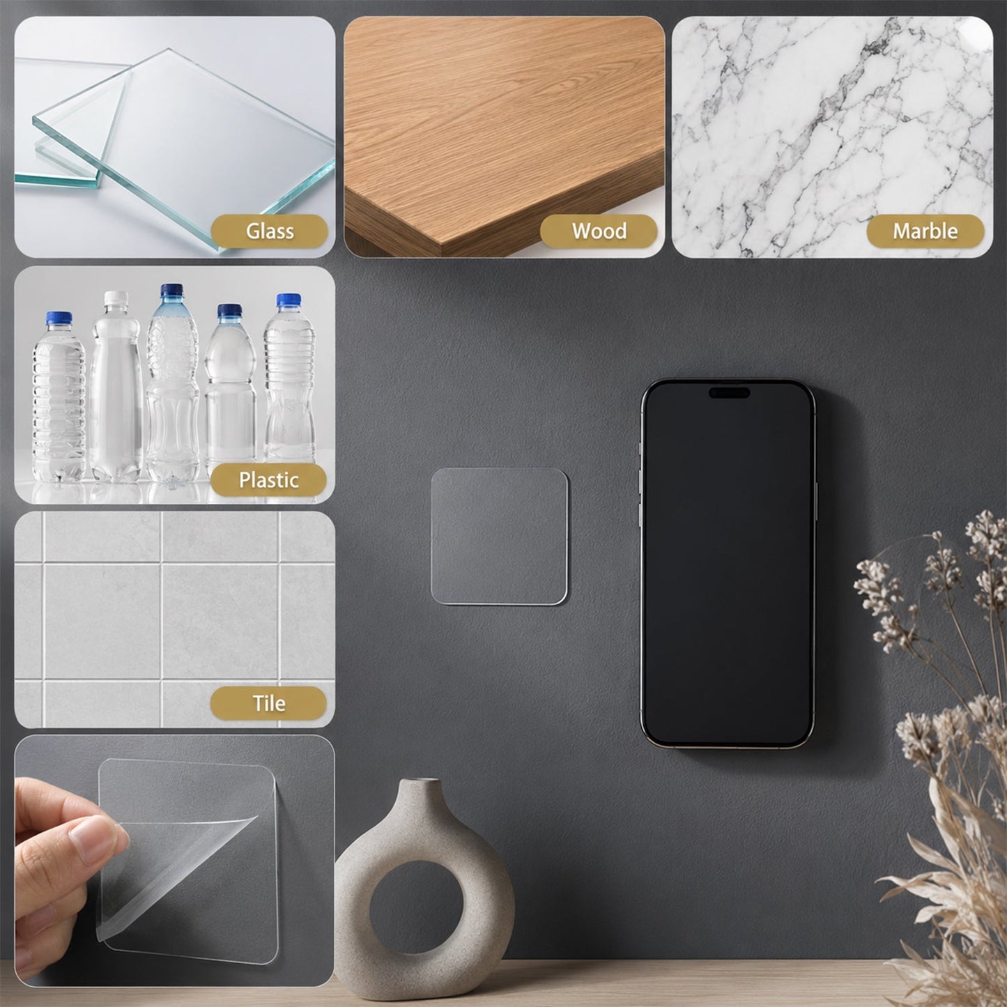 Reusable Transparent Double Sided Nano Adhesive Gel Wall Sticker Pad Grip (1 Pc)